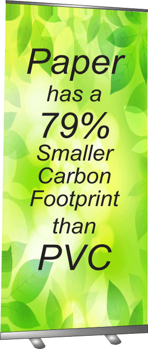 Green banner highlighting paper's 79% smaller carbon