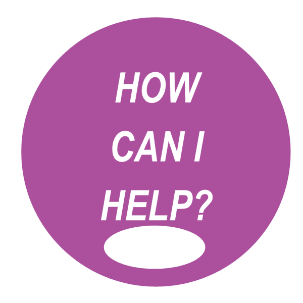 Purple round sign with "HOW CAN I HELP?" text | Lollipop Signs