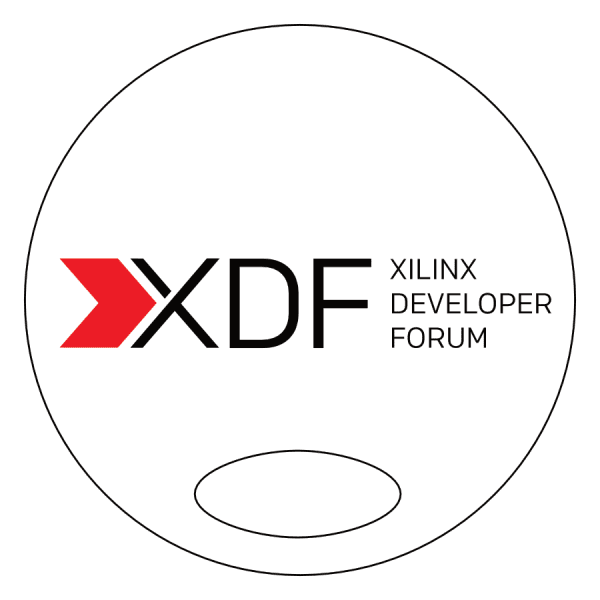 White round sign with "XDF Xilinx Developer Forum" | Lollipop Signs