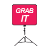 Red "GRAB IT" sign on a tripod stand | Lollipop Signs