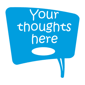 Blue thought bubble sign with "Your thoughts here" text | Lollipop Signs